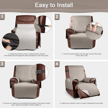KinCam 100% Waterproof Recliner Chair Cover, Reclining Couch Covers for Pets, Dogs, Recliner Couch Slipcover Furniture Protector with Elastic Straps for Kids(28", Khaki)