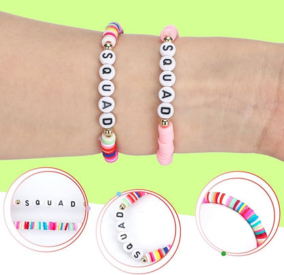 Sureio 24 Pcs Colorful Friendship Bracelets Letter Heart Smile Bracelet Surfer Bracelets Stretch Beaded Kids Bracelet for Girls Women Back to School Tween Girl Party Favors