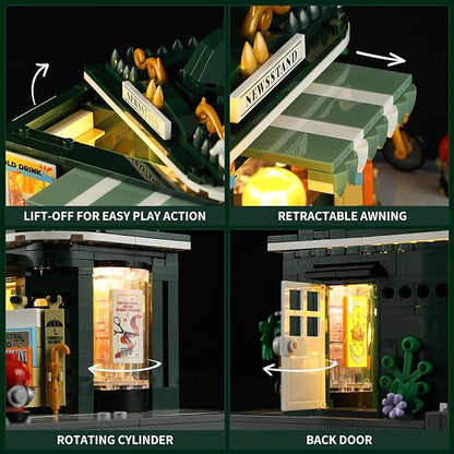 FUNWHOLE Newsstand Lighting Building Bricks Set - City Town Life Newsstand LED Light Construction Building Model Set 556 Pcs for Adults and Teen