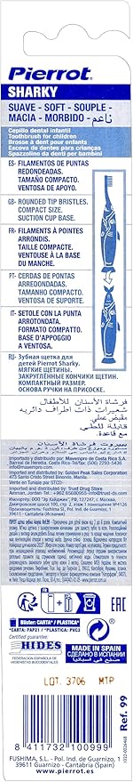Pierrot Sharky Kids Toothbrush – Soft Bristles for Toddlers and Kids, Shark Handle with Suction Base and Cap, Easy-Grip Child-Friendly Toothbrush for Ages 2-8, Gentle Brushing, Pack of 2