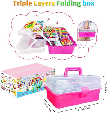 Itopstar 3000+ Kids Arts and Crafts Supplies for Kids Girls Ultimate Crafting Supply Set in Portable 3 Layered Plastic Art Box All in One for Craft DIY Art Supplies Crafts for Girls 8-12