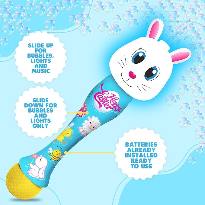 ArtCreativity Easter Bunny Bubble Wand, Easter Basket Stuffers for Toddler, 14" Light Up Automatic Bubble Maker with LED & Music, Bubbles for Kids 3+