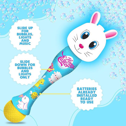 ArtCreativity Easter Bunny Bubble Wand, Easter Basket Stuffers for Toddler, 14" Light Up Automatic Bubble Maker with LED & Music, Bubbles for Kids 3+