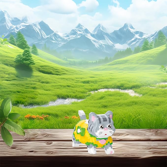 Cute Animal Building Blocks, Pet Micro Mini Building Blocks for Adults and Kids Age 6+ Gift Toy 835 Pcs (Yellow Cat)