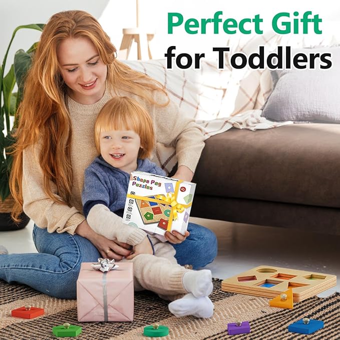 Wooden Shapes Puzzles for Toddlers 1-3, Montessori Toys for 1 2 Year Old Boy Birthday Gifts, Shape Color Match Peg Puzzles, Learning Educational Toys for Toddlers Age 1 2 Year Old Girl