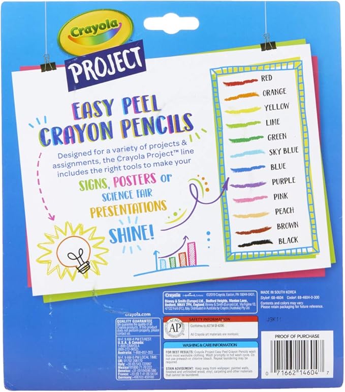 Crayola Crayon Pencils, Easy Peel, Assorted Colors, Coloring Supplies, 12 Count, Multi