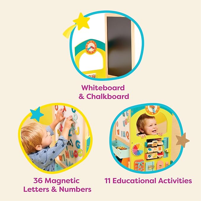 B. toys- B. play – School Play Set – Whiteboard & Chalkboard – 36 Magnetic Letters & Numbers- 11 Educational & Interactive Activities- Schoolhouse Fun"3 Years +