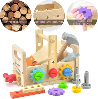 Wooden Tool Set for Boys - Montessori Toys for 2 3 4 5 Year Old,29Pcs Kids Tool Sets, Learning Educational Building Construction Sets,Toddler Boy Toys for 2 3 4 5 Year Old Boy