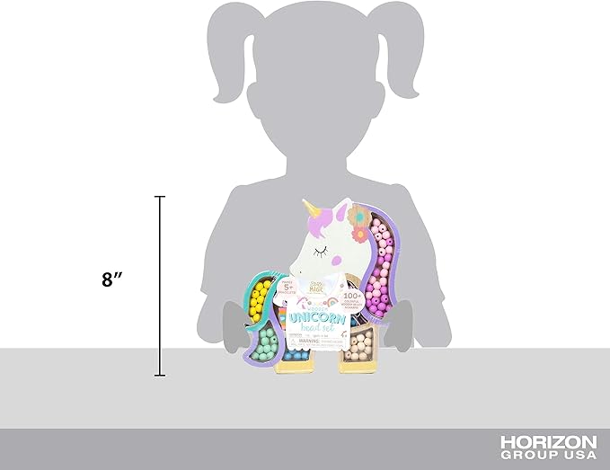 Story Magic Unicorn Bead Set by Horizon Group USA, Create Your Own Magical Beaded Jewelry, Includes Over 100 Natural Wooden Beads Large Hole, 5 Pre-Cut Elastic Cords with Shoelace Ends, Storage Case
