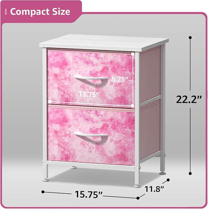 Sorbus Nightstand with 2 Drawers - Kids Bedside Furniture End Table Night Stand - Steel Frame, Wood Top & Easy Pull Fabric Bins - Dresser & Chest for Home, Bedroom Accessories, Office & College Dorm