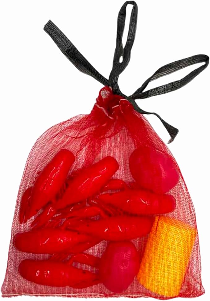 Lil' Bit Boiling Co. Kids Louisiana Crawfish & Fixins Toy Food Kitchen Set for Children - Toy Crawfish Set with Potatoes, Corn, and Mesh Bag