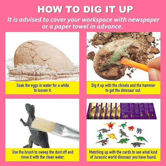 Dino Eggs Dig Kit, 12 Pack Dinosaur Eggs Excavation Science Experiments Kits for Kids 4-12, Easter Basket / Stocking Stuffers, Toys for 3+ 4 5 6 7 8 9 10 Year Old Boys Girl