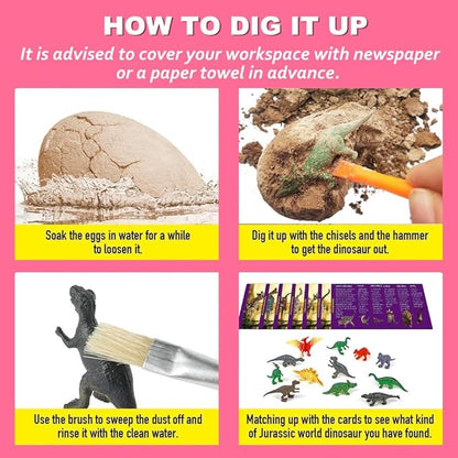 Dino Eggs Dig Kit, 12 Pack Dinosaur Eggs Excavation Science Experiments Kits for Kids 4-12, Easter Basket / Stocking Stuffers, Toys for 3+ 4 5 6 7 8 9 10 Year Old Boys Girl