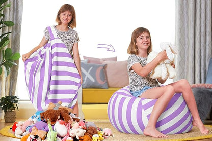 Aubliss Stuffed Animal Bean Bag Storage Chair (Purple/White Striped, Large (38''))