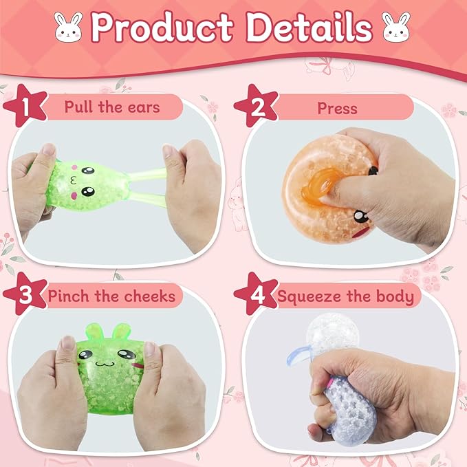 Easter Basket Stuffers, 6 Pack Squishy Easter Bunny Stress Balls for Adults, Easter Egg Fillers, Easter Toys Stress Relief Fidget Balls for Party Favors, Classroom Prizes