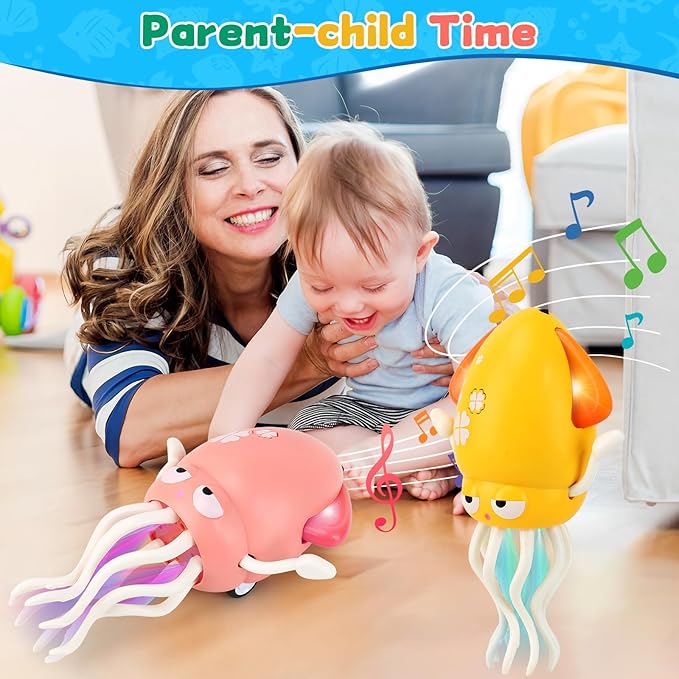 LZZAPJ Electric Dancing Octopus Light Music Suitable for 12-18 Months Old Baby Toys, Kid Crawling Squid Toys Suitable for Toddler Tummy time, Birthday for 1 2 3 4 5 6 Year Old Girl (Pink)