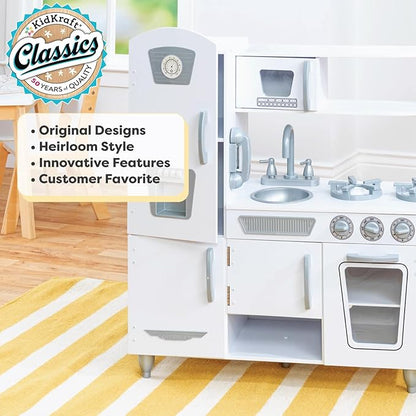 KidKraft Vintage Wooden Play Kitchen with Pretend Ice Maker and Play Phone, White