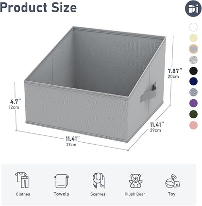 DIMJ Storage Bins for Closet, Trapezoid Storage Bins with Front Handle, Fabric Storage Baskets for Shelves, Line Closet Organizers for Toys, Boooks, Clothes, 6 Packs (Grey)