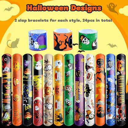 48Pcs Halloween Party Favors Halloween Slap Bracelets Rubber Wristbands Assorted Gifts for Kids - Trick or Treat Toys, Halloween Bag Stuffers Goody Bag Fillers Classroom Prizes