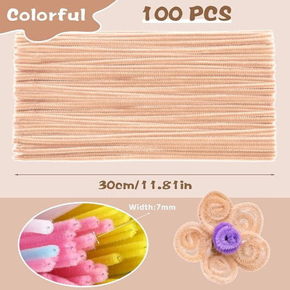 100 Pieces Pipe Cleaners Chenille Stem, Beige Color Pipe Cleaners Set for Pipe Cleaners DIY Arts Crafts Decorations, Chenille Stems Pipe Cleaners (7 mm x 12 Inch)
