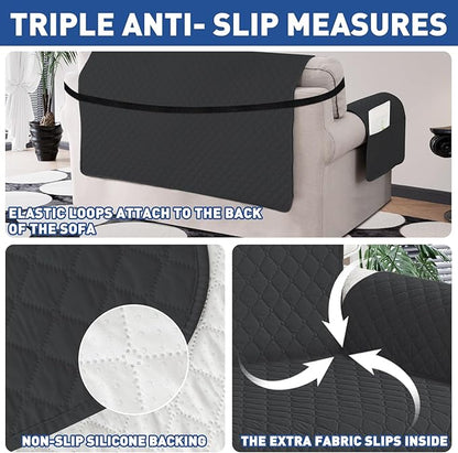 XINEAGE Quilted Chair Sofa Cover Waterproof Chair Covers for Armchair, Super Soft Washable Slipcover with Pockets & Non-Slip Elastic Straps, Thick Furniture Protector (Chair, Black)