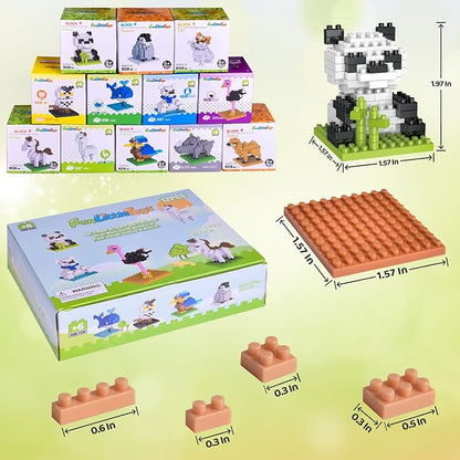 FUN LITTLE TOYS Mini Animals Building Blocks Sets for Goodie Bags, Prizes, Birthday Gifts, Party Favors for Kids 12 Boxes Christmas Stocking Stuffers