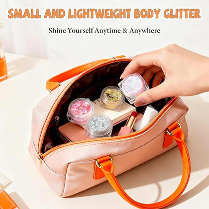 Body Glitter Face Glitter, Hair Glitter for Kids, 12 Shapes Fine Chunky Glitter Gel for Women Girls Makeup Sparkles Party Mermaid Sequins Rave Accessories Singer Concerts Festival (White Scheme)