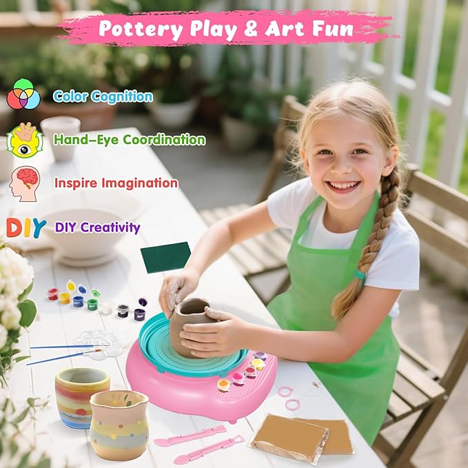 TingingYuli Pottery Wheel for Kids with Clay Kit - Arts and Crafts for Kids Ages 6-8 8-12, Complete Pottery Kit with Air Dry Clay and Painting Tools, Easter Christmas Birthday Gift for Boys Girls