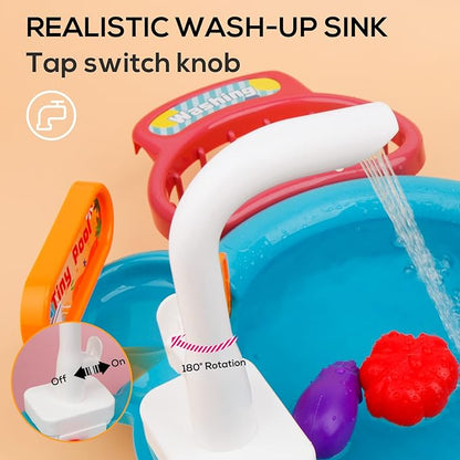 Ruibytree Play Kitchen Sink Toy, Water Toys for Kids with Electronic Dishwasher, Pretend Play Utensils Accessories and Play Cutting Food for Boys and Girls (Cute Duck)