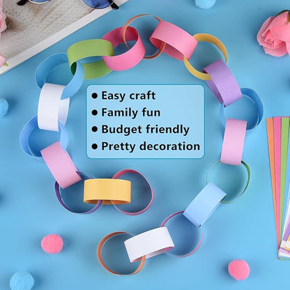 CHRORINE 600 Pcs Easter's Day Paper Chains Colored Paper Strips for Festival Party Decorations DIY Crafts Supplies (Easter Colors, 1 x 7.08 inches)