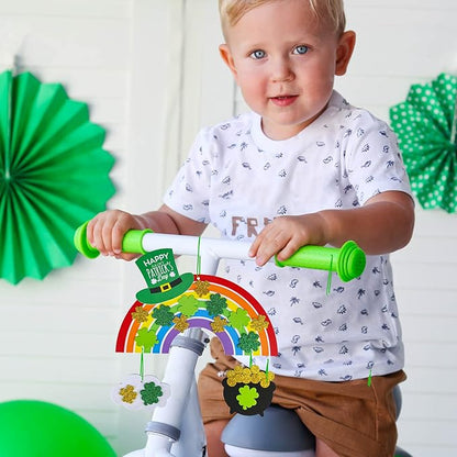 Winlyn 12 Sets St. Patrick's Day Decorations Rainbow Ornaments DIY St. Pat's Craft Kits Rainbow Four-Leaf Clover Irish Lucky Shamrock Foam Stickers for Kids Party Classroom Home Activity Art Project