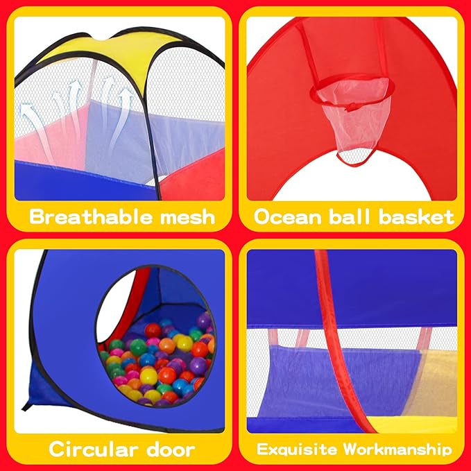 GeerWest 3 in 1 Kids Play Tent for Toddler with Baby Ball Pit and Play Tunnel, Children Indoor Outdoor Playhouse with Climbing Tunnel Toy for Toddlers, Boys and Girls Best Birthday Gifts（No Balls）