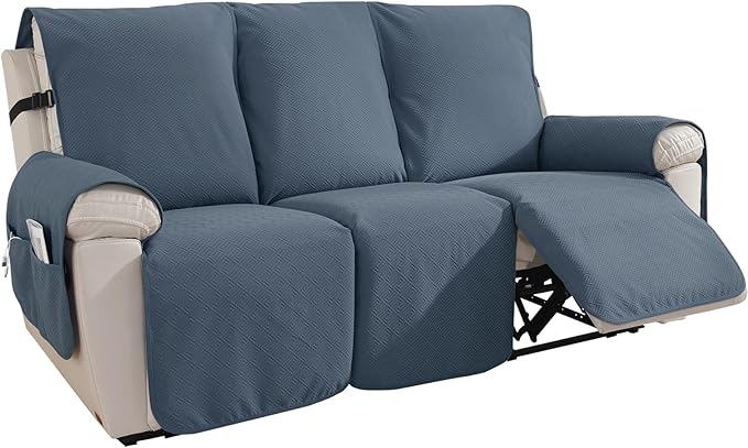 Easehomey Waterproof Recliner Sofa Cover Non-Slip couch cover recliner sofa 3 section with Elastic Straps Two Pockets, Washable Couch Covers Furniture Protector for Kids,Dogs (Dark Grey,Recliner Sofa)