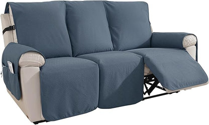 Easehomey Waterproof Recliner Sofa Cover Non-Slip couch cover recliner sofa 3 section with Elastic Straps Two Pockets, Washable Couch Covers Furniture Protector for Kids,Dogs (Dark Grey,Recliner Sofa)