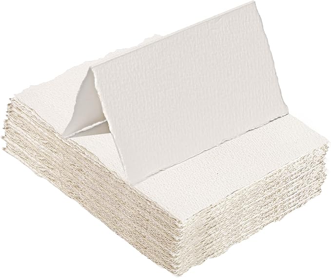 25 Sheets Watercolor Paper 3.5 x 2, 300 GSM Deckled Edge Paper Rough/Textured Handmade Paper for Watercolors, Wedding Invitations, Cards, Crafts