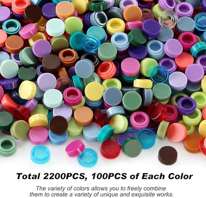 Feleph Custom 1×1 Flat Tiles 2200PCS Round Bricks MOC Parts and Pieces, 22 Colors Bulk Studs Building Accessories for Smooth Surface, Mosaics and Pixel Art Toy Dots Compatible with Major Brands 98138