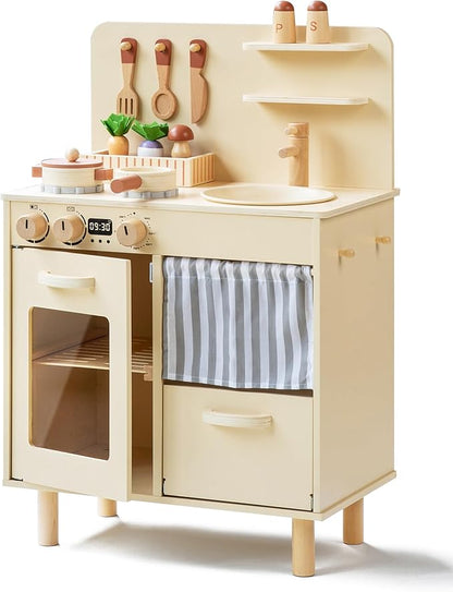 Play Kitchen for Kids, Classic Wooden Kitchen Playset with Food Accessories Set Ideal for Creative Pretend Play, Suitable for Toddlers, Girls & Boys Ages 3+