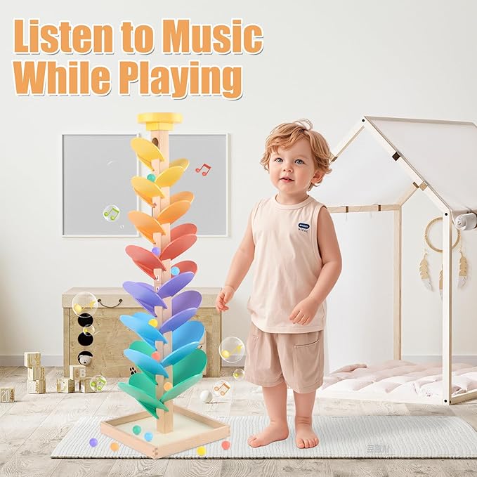 Wooden Marble Run for Kids 4-8 Boys Girls Toys Music Tree Wood Toddlers Marble Ball Run Game Leaves Toys for 3-5 Years Old Learning Montessori Color Sorting Toys Birthday Gift