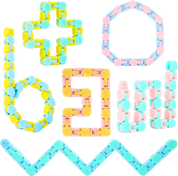 Woosir 6 Pack Wacky Tracks Fidget Toys Gifts for Kids Classroom Brithday Christmas Party Favors 24 Links Sensory Snap Fidget Snake Click Toys for Kids Adult Stress Relief Party Gifts Macarons Colors