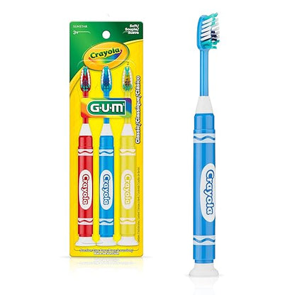 GUM Crayola Marker Children’s Toothbrush, Soft Bristled Kids’ Toothbrush Set Age 3+, Suction Cup Base, 3 Count