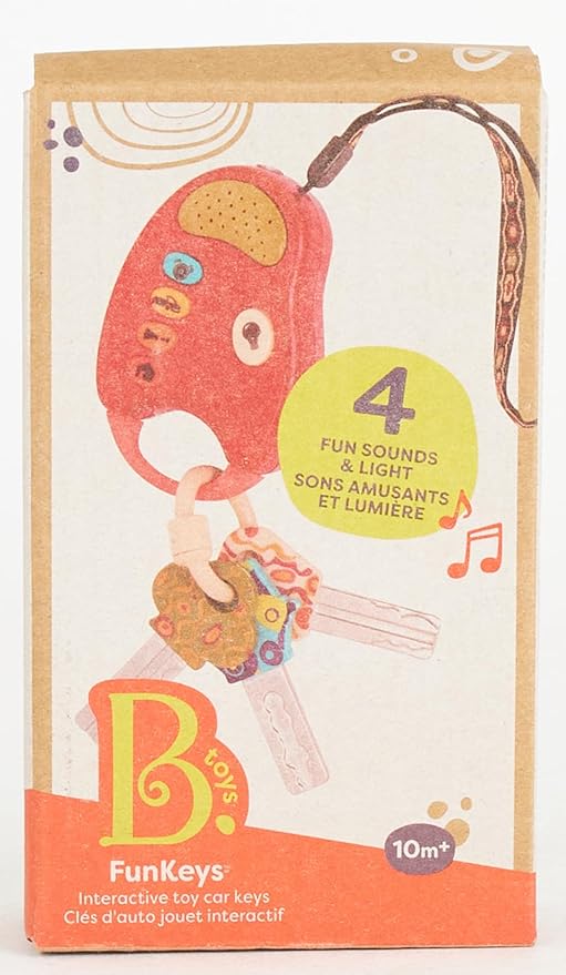 B. toys – Toy Car Keys – Key Fob with Lights & Sounds – Interactive Baby Toy – Pretend Keys for Babies, Toddlers – 10 Months + – FunKeys – Red
