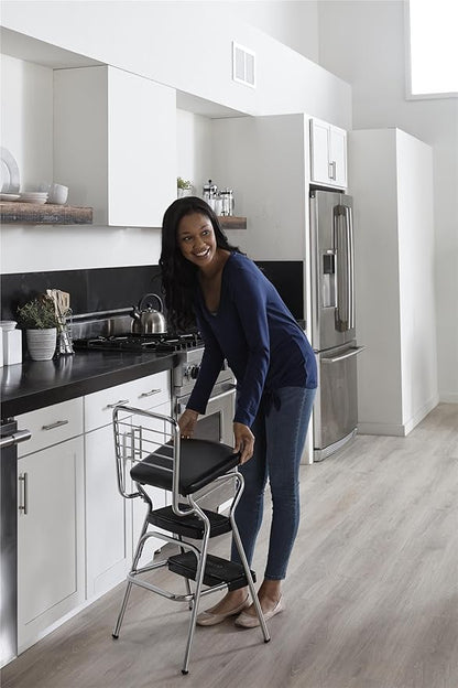 COSCO Stylaire Retro Chair + Step Stool with Flip-Up Seat, Black