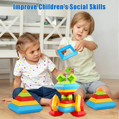 Montessori Toys for Toddlers Ages 3 4 5 6 Year Old Boys Girls 30 Pcs Pyramid Stacking Building Blocks Preschool Learning Activities STEM Sensory Toys Gifts for Kids Age 3-6