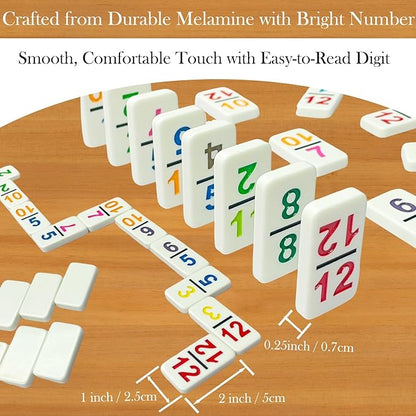 BATURU Double 12 Mexican Train Dominoes Set, Dominos Set for Adults - 91 Numer Tiles with Carry Case, Fun Board Games for Adults & Family Game Night, Travel Games, Easter Basket Stuffers (6 Racks)