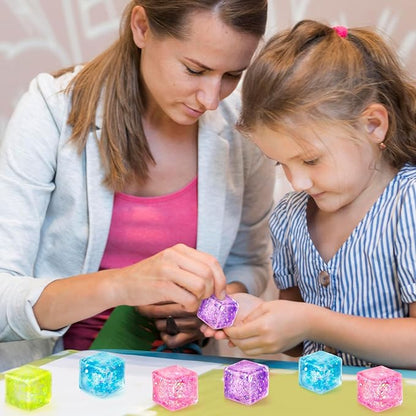 Hooqict 10Pcs Stress Cube Squishy Stress Balls Ice Cube Sensory Squeeze Toys Squishy Fidget Cube Mini Squishies for Kids Teens Adults Stress Relief Classroom Home Office