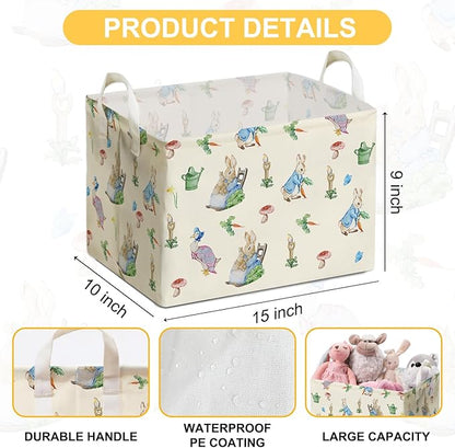 Rabbit Foldable Handle Storage Basket, Waterproof Organizer for Nursery, Bunny Square Toys Bin, Rectangular Book Box, Versatile Clothes Container, Gift Hamper for Girls and Boys Home Decor