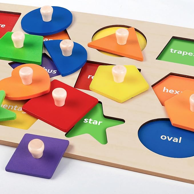 Roberly Shape Wooden Puzzles for Toddlers 1-3, Montessori Toys Peg Puzzle Geometric Color Matching Board for Girls Boys 12-18-24 Months Preschool Learning Educational Toys Birthday Gifts for Kids