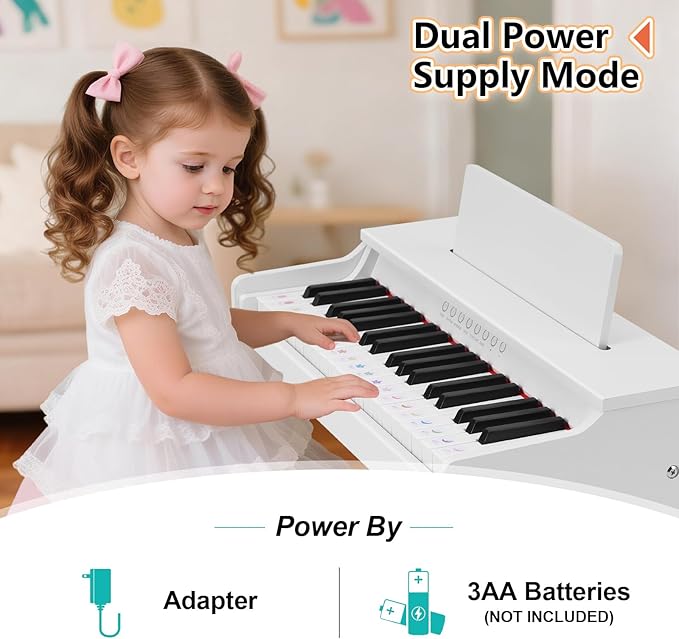 Kids Piano Keyboard, 37 Keys Wooden Digital Piano for Kids with Bench,Song Book, DIY Stickers, Cover, Education Creative Musical Instruments Toy for Boys & Grils Gifts