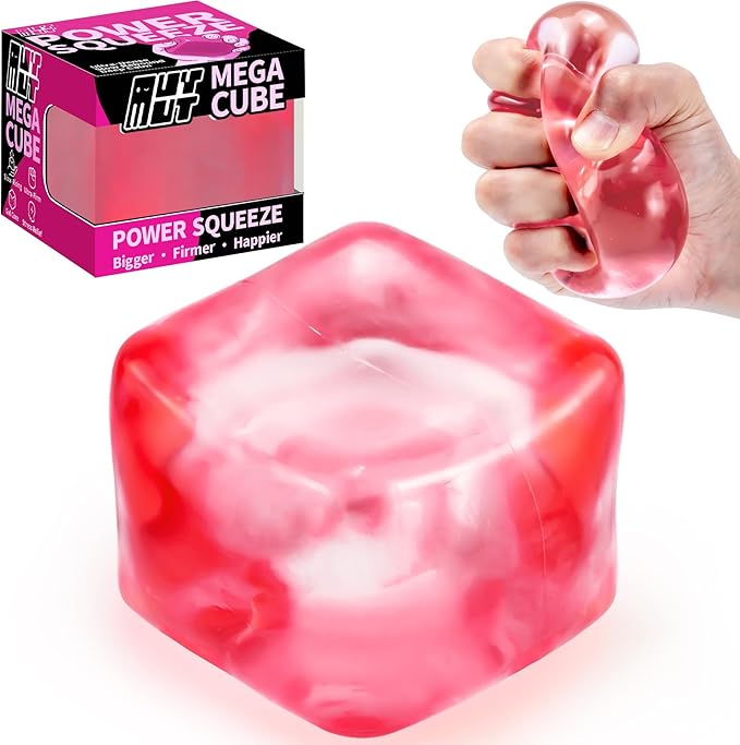 Premium MEGA Cube – Extra Large Ultra-Firm Gel Squishy Fidget Toy | Stress Balls for Adults with Non-Sticky, Odor-Free Shell & Reinforced Dual Leak-Proof Seals for Heavy-Duty Use | 1-Pack Pink