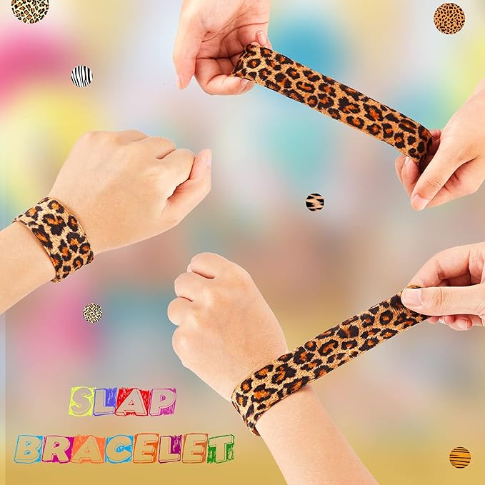 25 Pieces Animal Print Wristband Wild Animal Slap Bracelets Assorted Safari Print Slap Bracelet Deer Leopard Tiger Slap Bracelet for Kids Boys Girls Animal Themed Birthday Party Favors